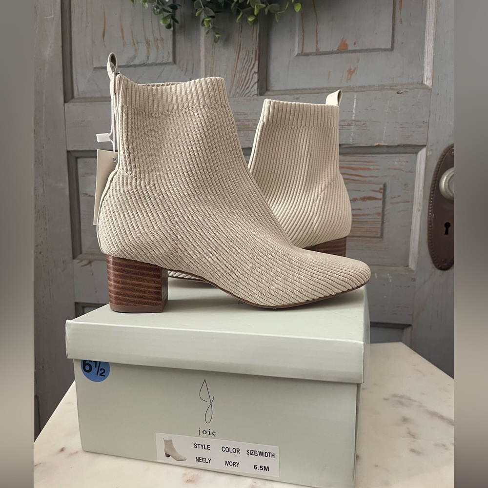 Joie Cream Ankle Booties with Knit Design - Size 6.5, NWT